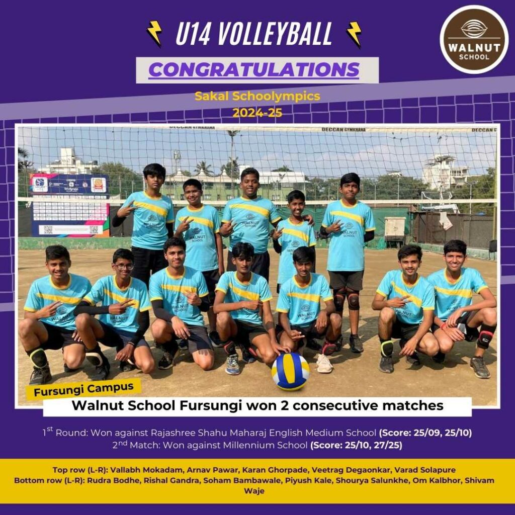 U14 Boys Volleyball team from Walnut Fursungi celebrating consecutive match wins