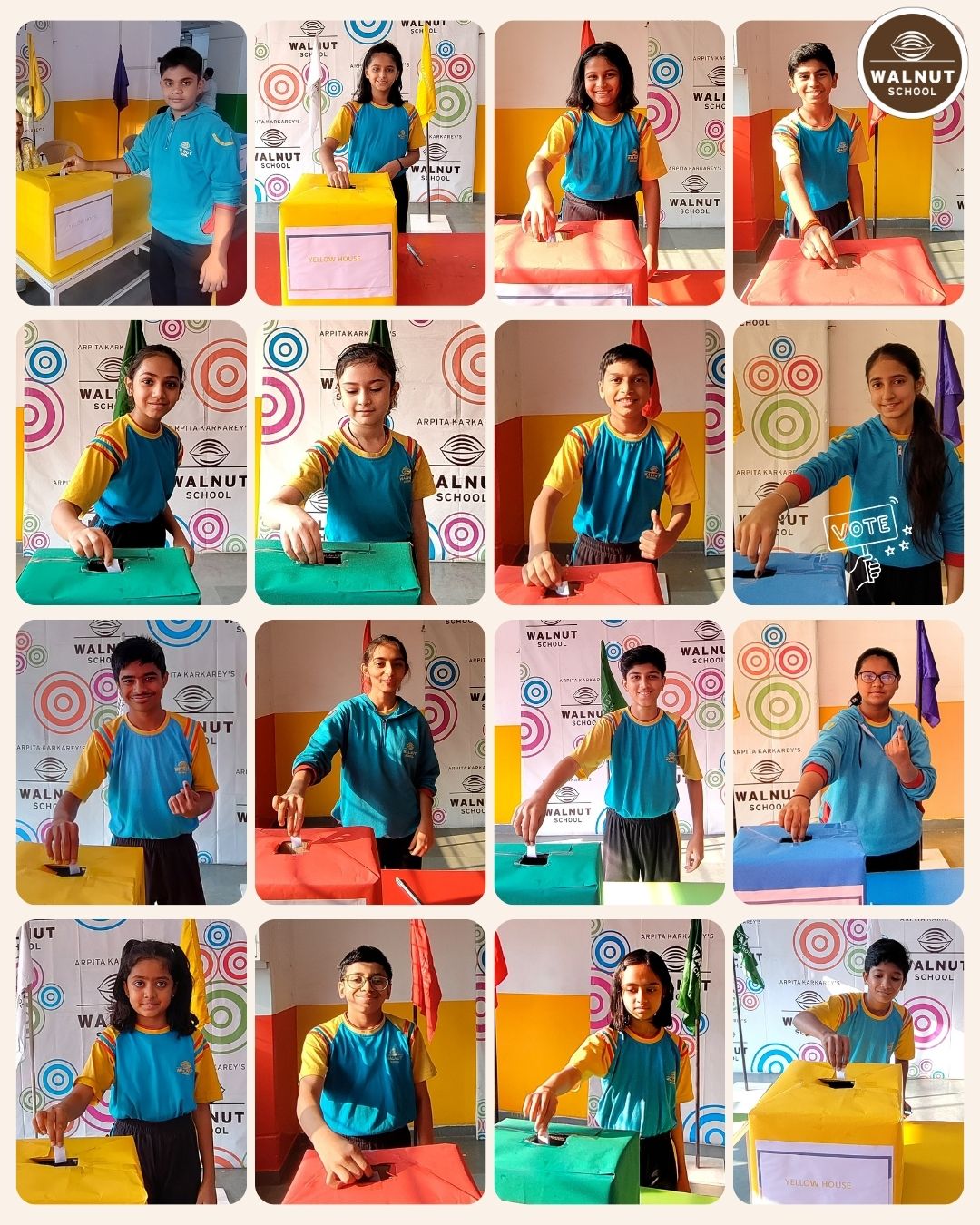 Students casting votes in voting booths