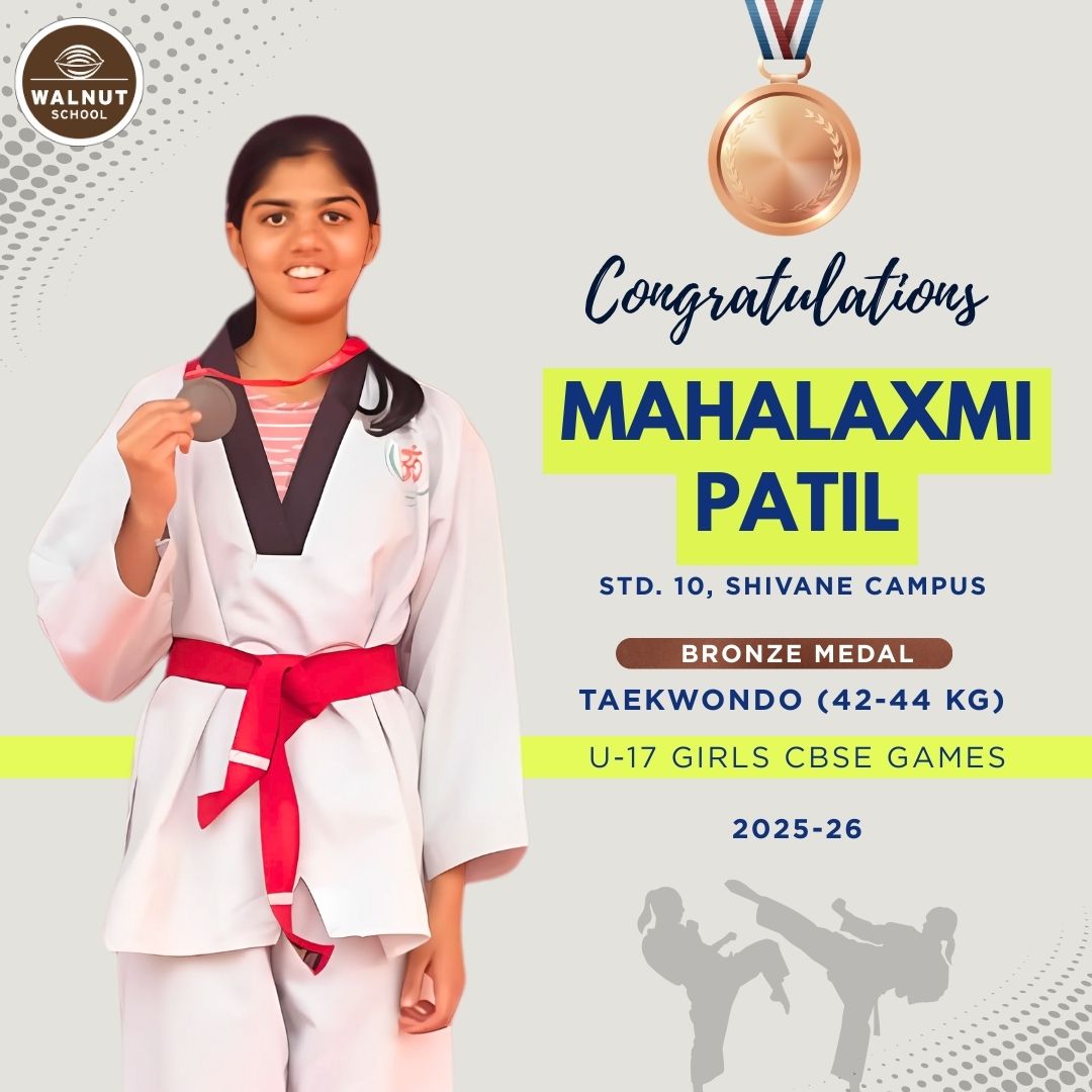 Mahalaxmi Patil from Walnut School Shivane wins Bronze Medal in Taekwondo at U-17 Girls CBSE Games 2025-26