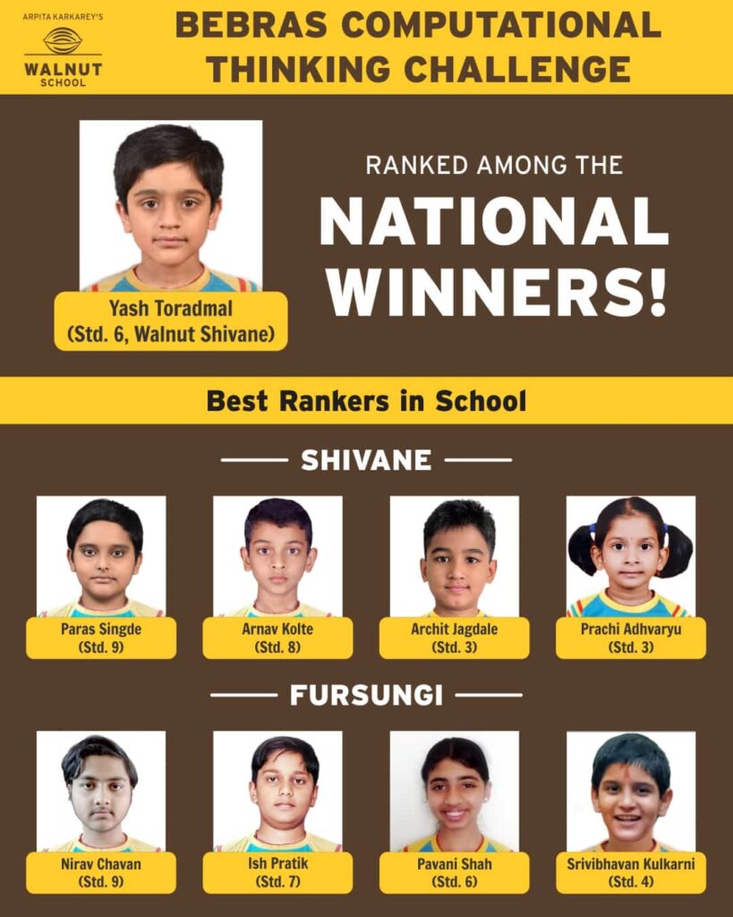 Walnut School Bebras India Challenge toppers and runners up
