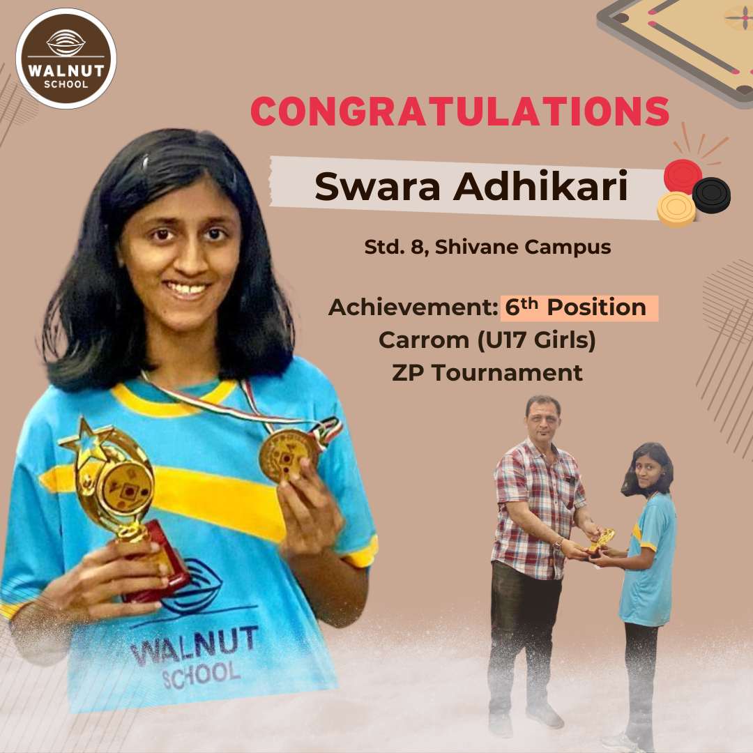 Swara Adhikari 6th Position in Carrom at ZP Tournament