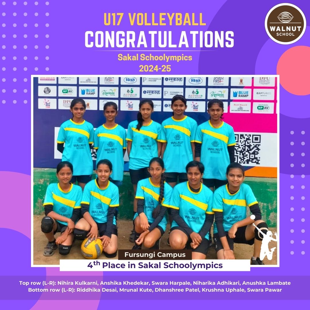 Walnut School Fursungi U17 Girls Volleyball Team finishes 4th at Sakal Schoolympics 2024-25