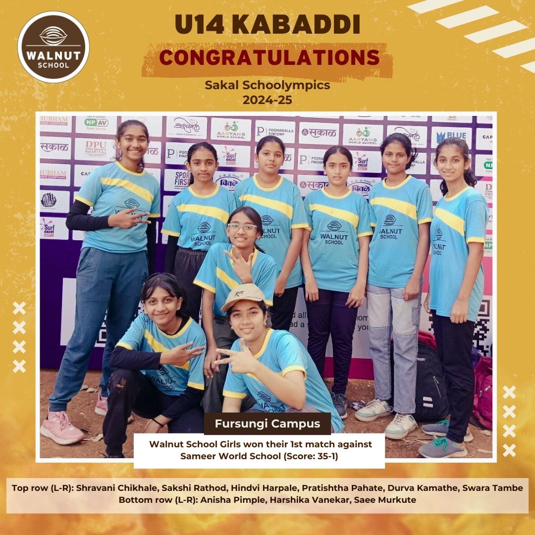 Walnut School Fursungi U14 Girls Kabaddi Team wins first match at Sakal Schoolympics 2024-25