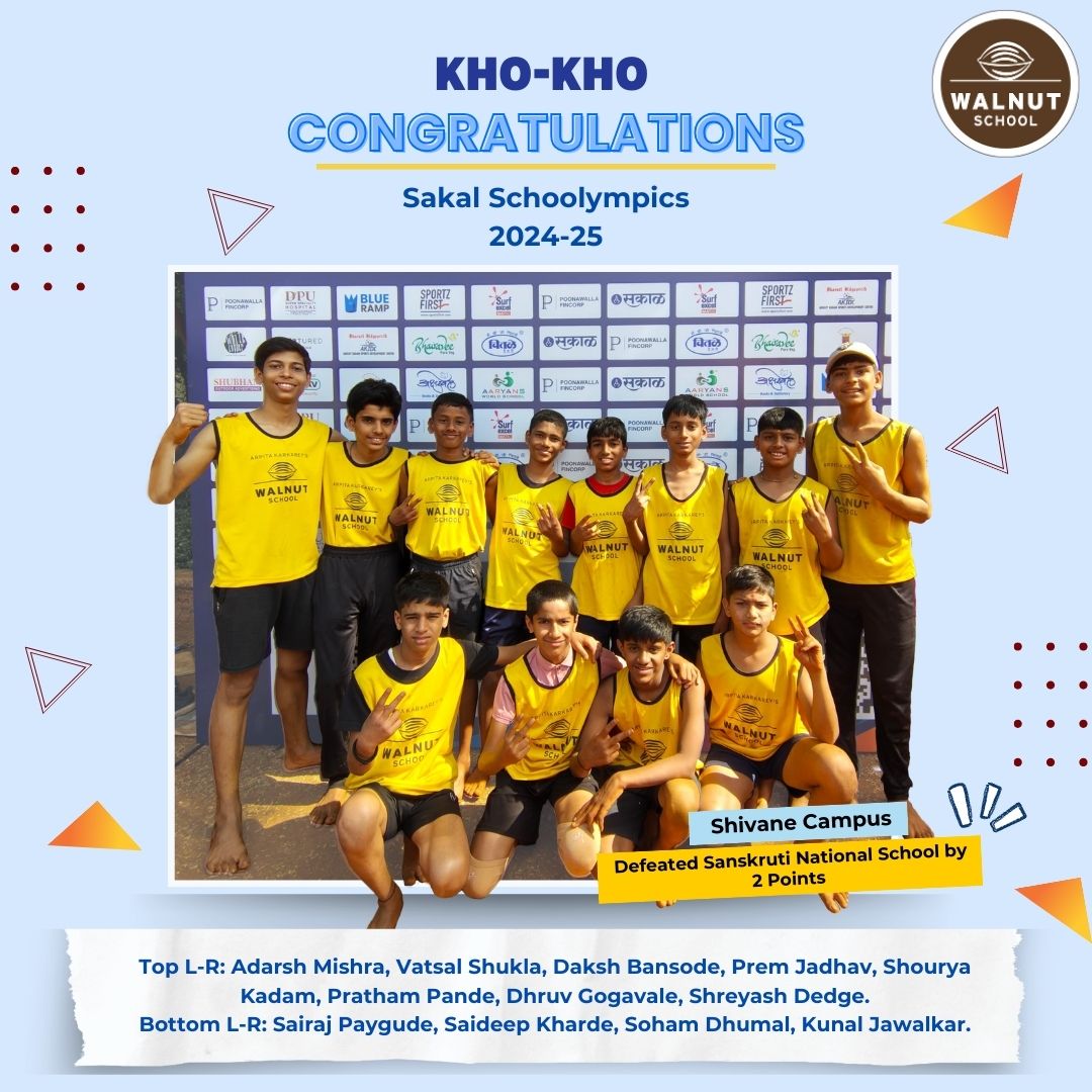 Walnut School Shivane U14 Kho-Kho Team wins first match at Sakal Schoolympics 2024-25