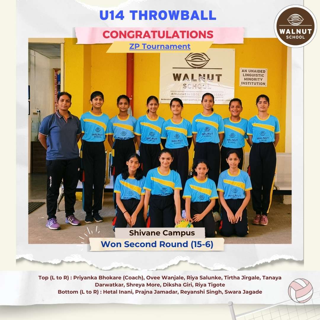 Walnut School Shivane U14 Girls Throwball Team wins Round 2 of ZP Tournament with 15-6 score