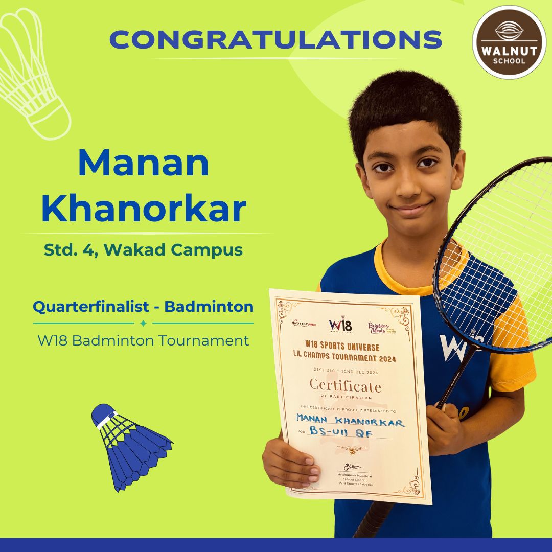 Manan Khanorkar Quarterfinalist in Badminton at W18 Tournament