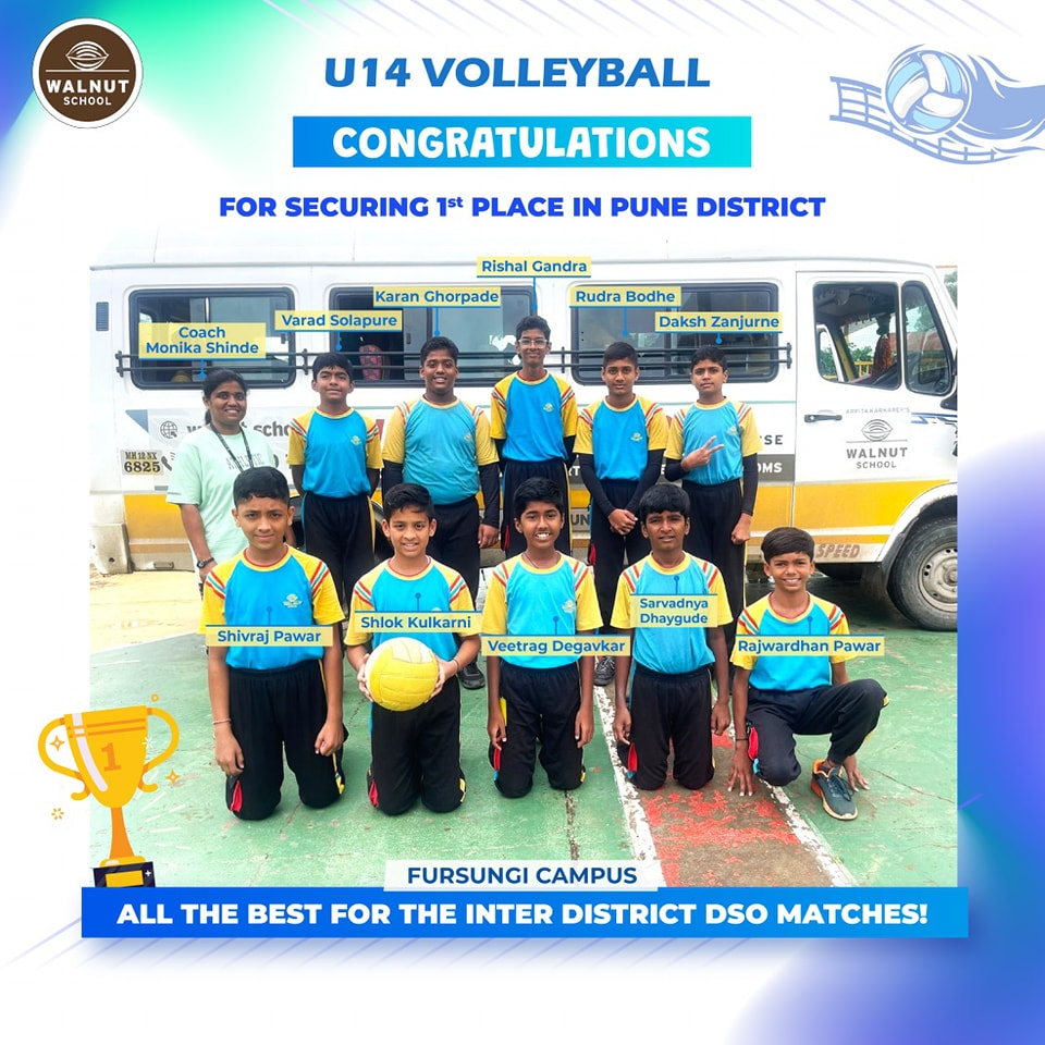 Walnut School Fursungi U14 Boys Volleyball Team wins Pune District Championship