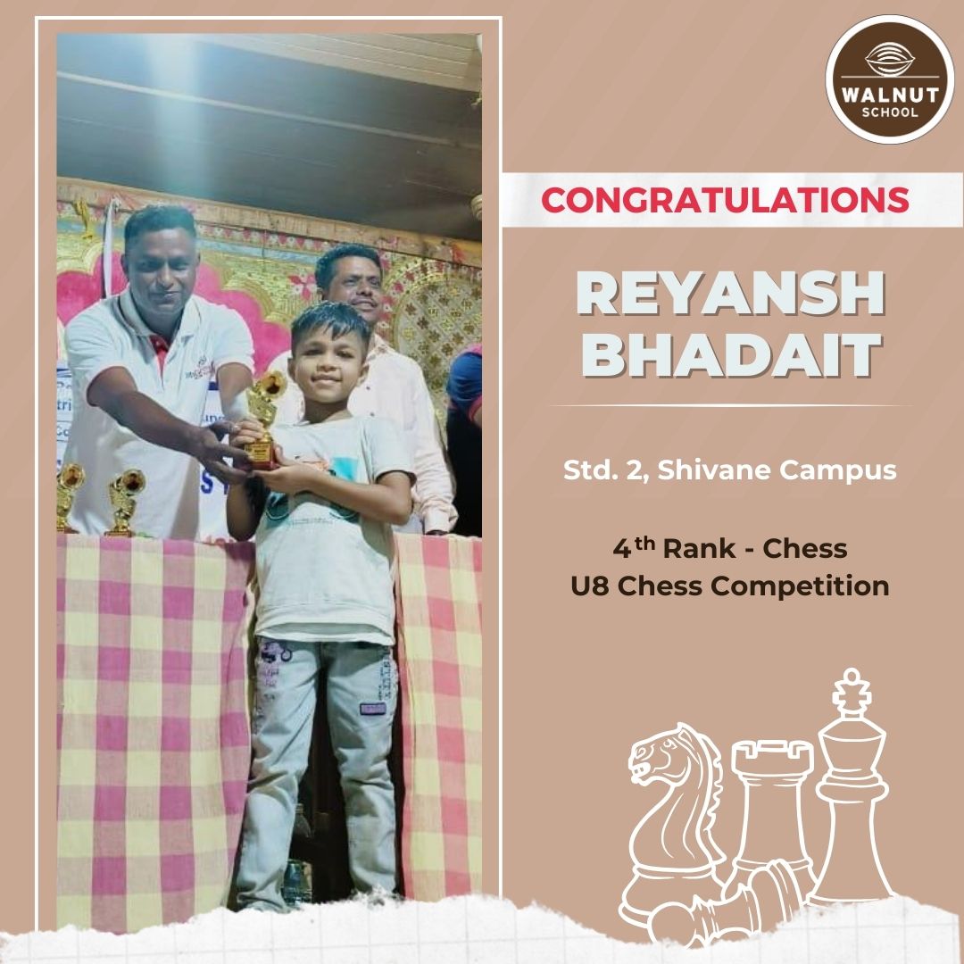 Reyansh Bhadait 4th Rank Chess U8 Competition Shivane Campus