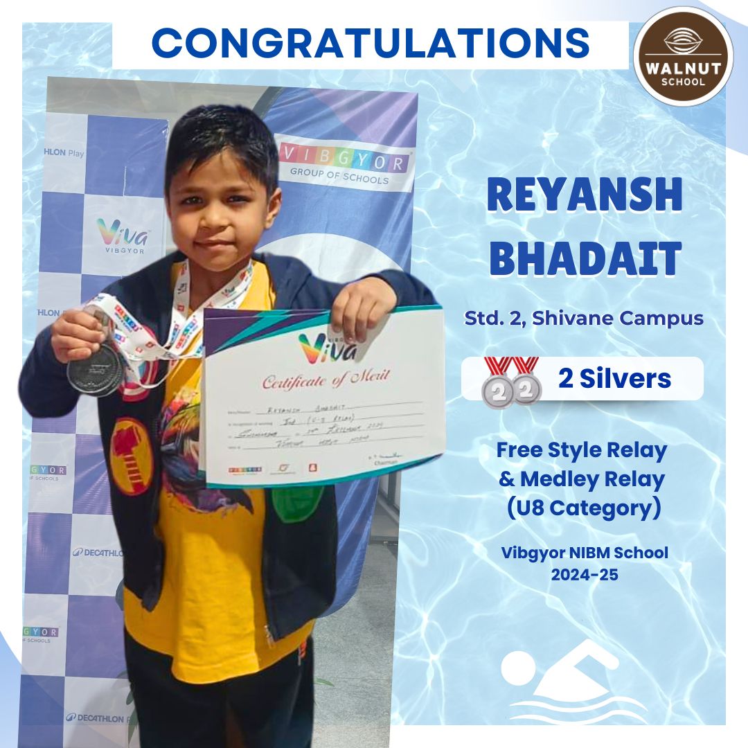 Reyansh Bhadait 2 Silver Medals Swimming U8 Shivane Campus
