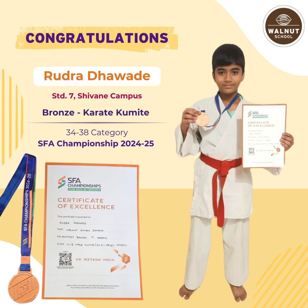 Rudra Dhawade Bronze Karate Kumite SFA Championship Shivane Campus