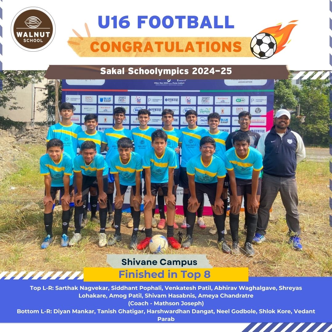 Walnut School Shivane U16 Football Team finishes in Top 8 at Sakal Schoolympics 2024-25