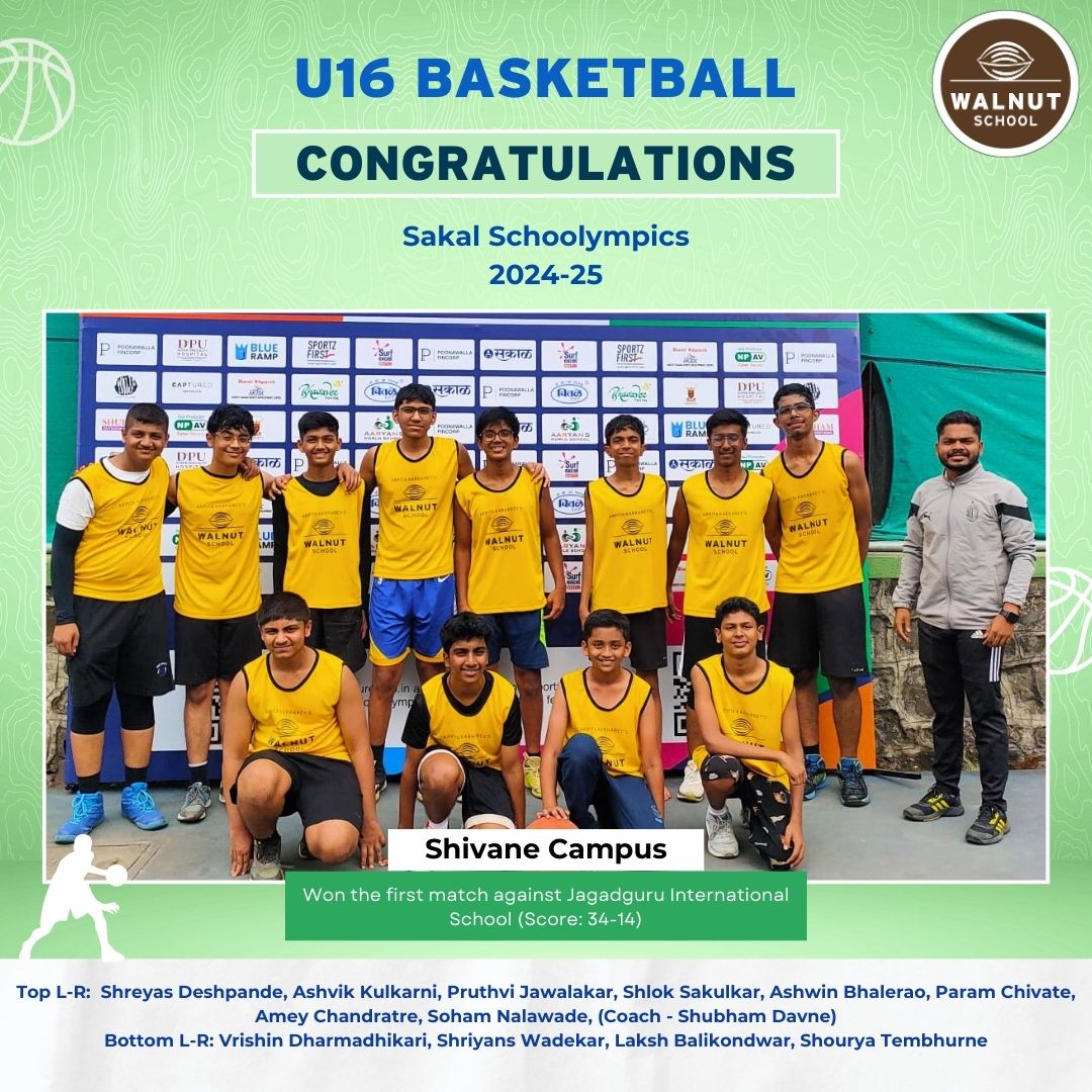 Walnut School Shivane U16 Basketball team wins first match at Sakal Schoolympics 2024-25