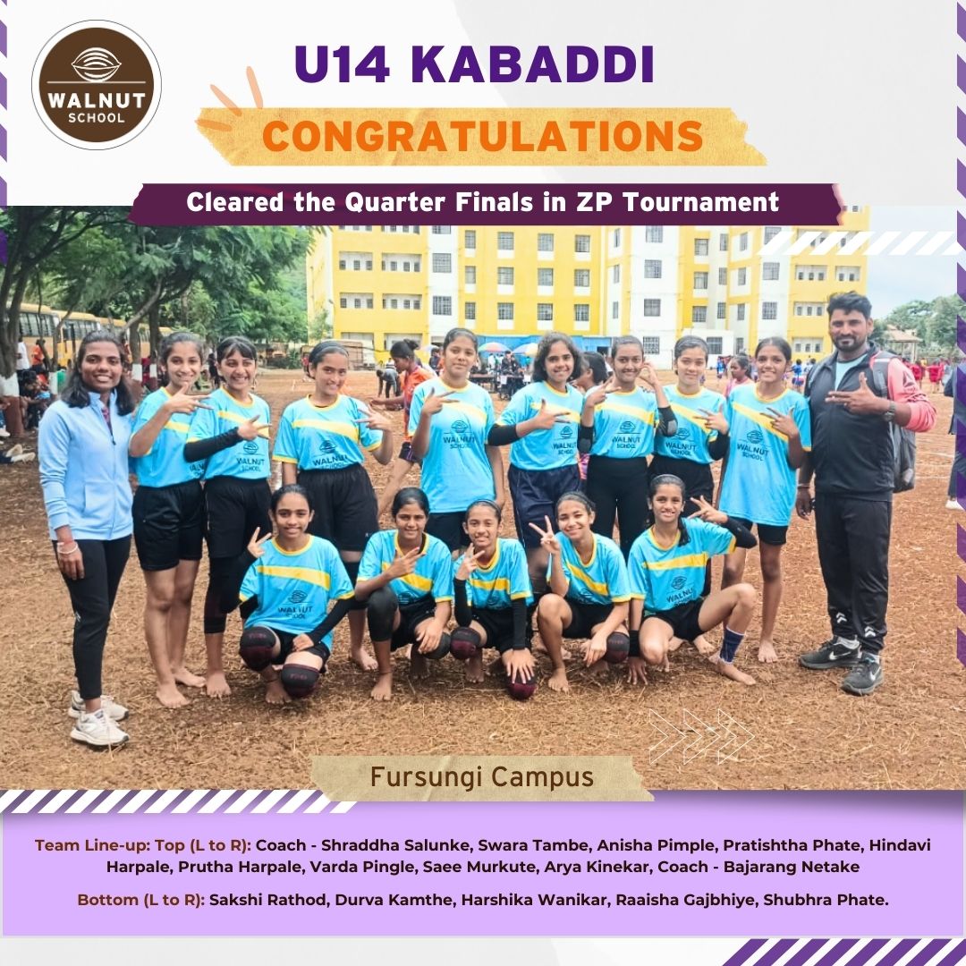 Walnut School Fursungi U14 Kabaddi girls clear ZP Quarter Finals with strength and teamwork
