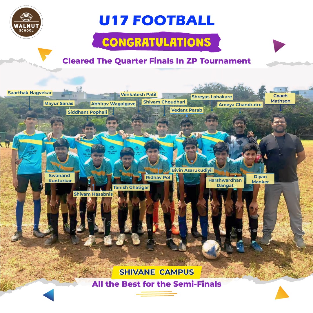 Walnut School Shivane U17 football team clears ZP quarter finals and enters semi finals