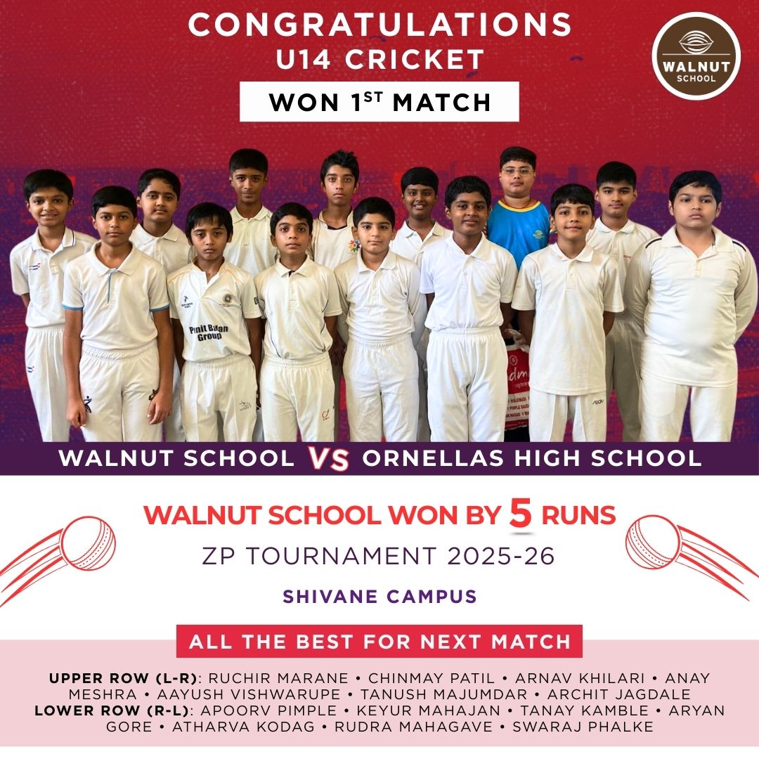 Walnut School Shivane U14 cricket team defeats Ornellas High School by 5 runs in ZP Tournament opener