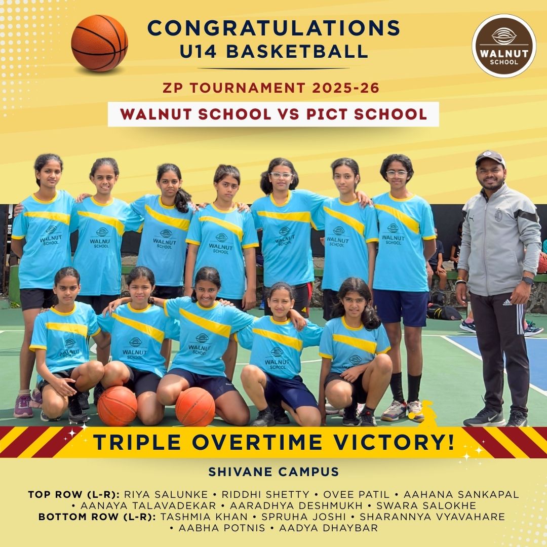 Walnut School Shivane U14 girls basketball team after triple-overtime win vs PICT School