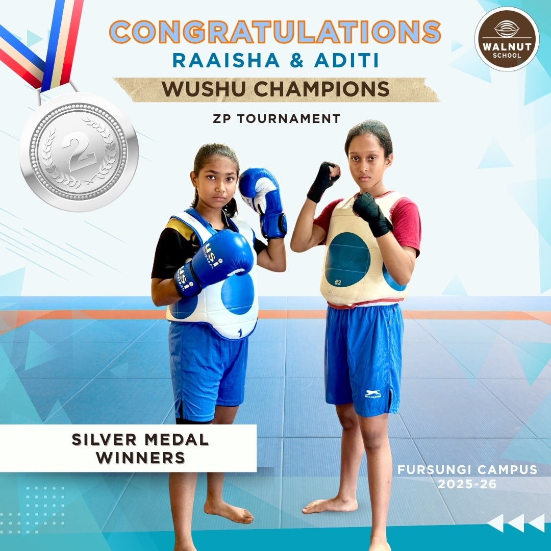 Walnut School Wushu athletes Raaisha Gajbhiye and Aditi Mahapatra win silver medals at ZP Tournament