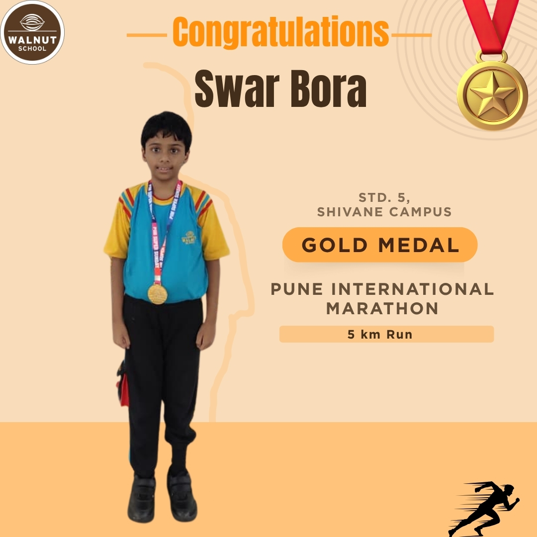Swar Bora from Walnut School Shivane wins Gold Medal in 5 km run at Pune International Marathon