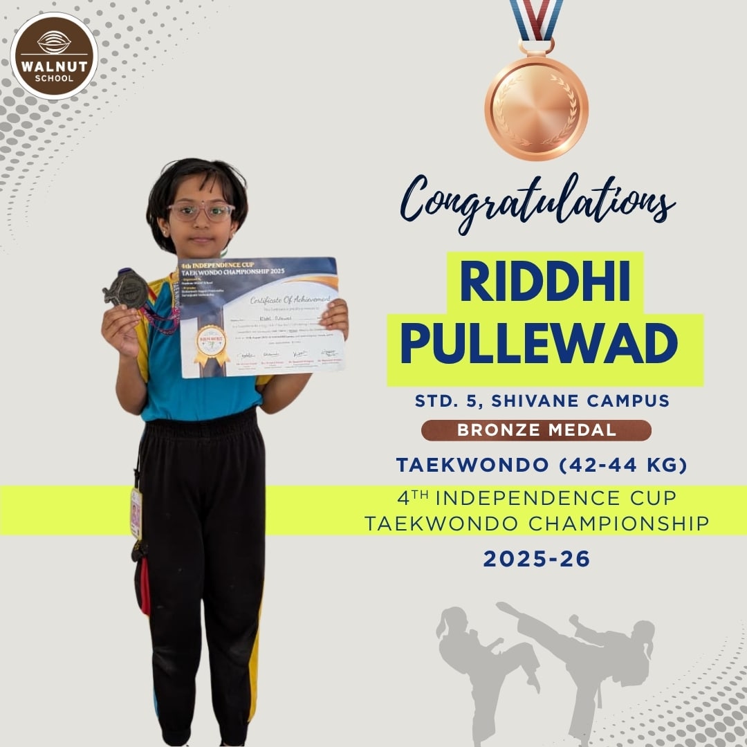 Riddhi Pullewad from Walnut School Shivane wins Bronze Medal in Taekwondo at the 4th Independence Cup Championship
