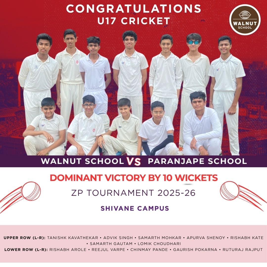 Walnut School Shivane U17 Cricket Team wins by 10 wickets against Paranjape School in ZP Tournament