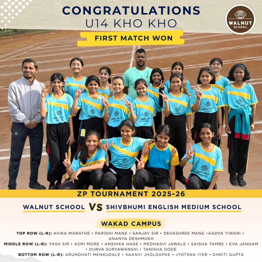 Walnut School Wakad U14 Kho Kho girls team wins their first ZP Tournament match against Shivbhumi English Medium School
