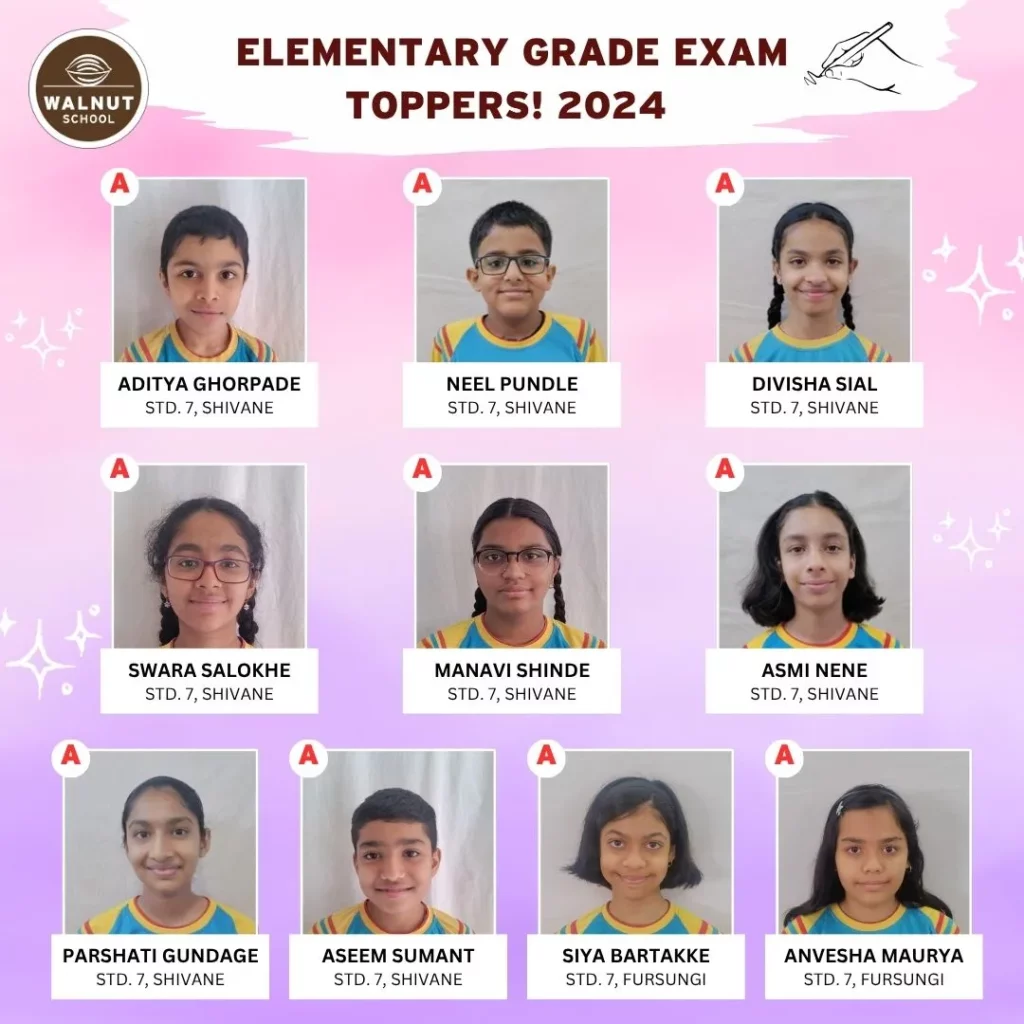 Elementary Grade Exam 2024-26 A grade students from Shivane and Fursungi campuses