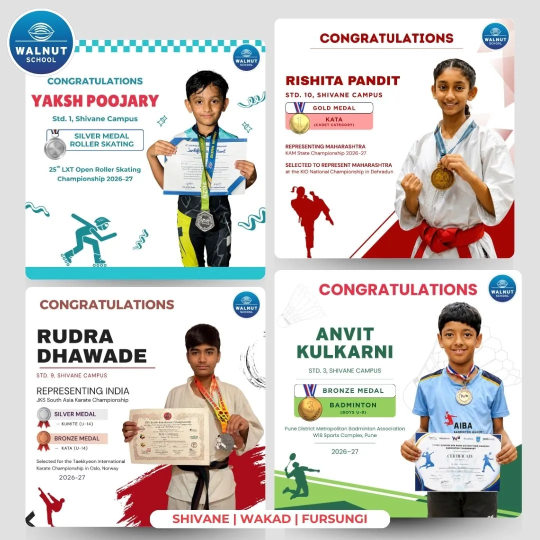 Walnut School students with medals at athletics championships