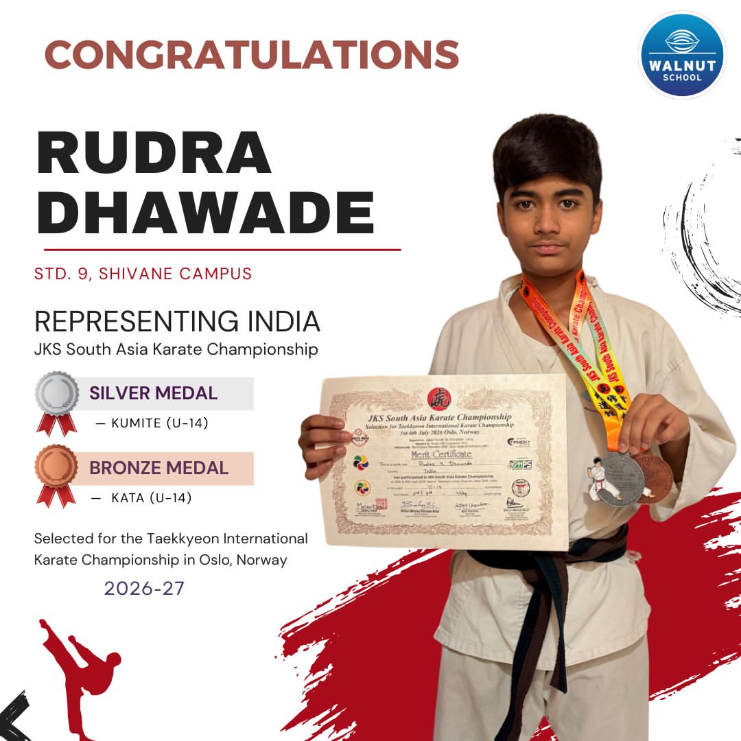 Rudra Dhawade from Walnut School Shivane campus wins silver and bronze at the JKS South Asia Karate Championship