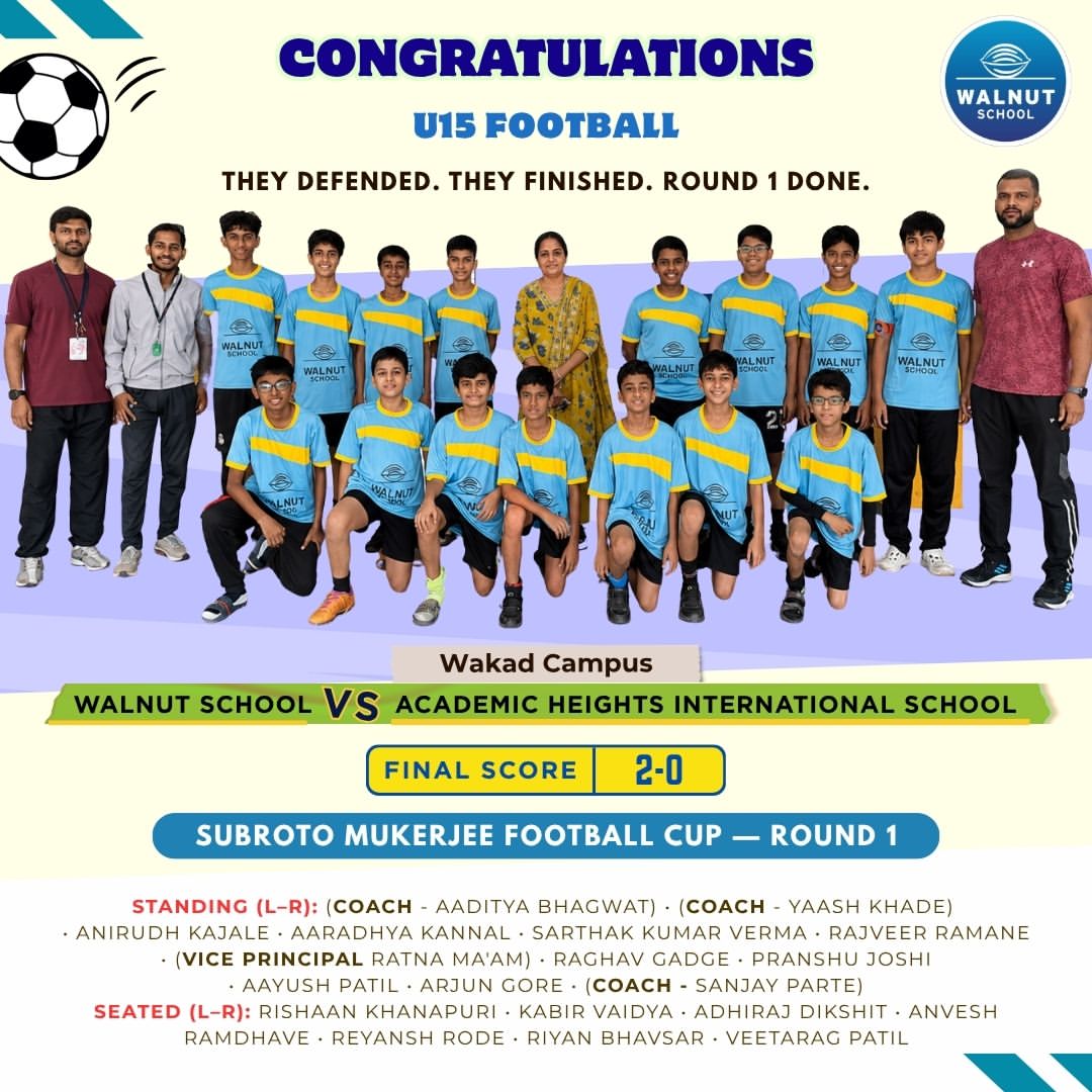 Walnut School Wakad campus U-15 boys football team at the Subroto Mukherjee Cup