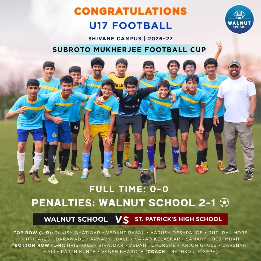 Walnut School Shivane campus U17 boys football team wins on penalties against St. Patrick's High School at Subroto Mukherjee Football Cup 2026-27